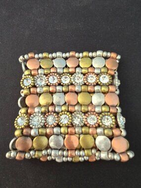 Studded bohemian boho hippie metal silver copper metal large cuff bracelet Y2k